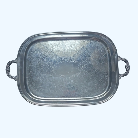 Vintage Silver Serving Dining Tray Plate with Side Handles & Legs-23" x 14" - Picture 10 of 10